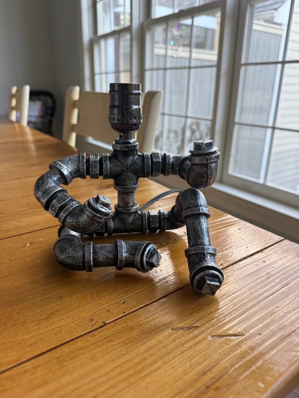 Metal Pipe Sitting Man Desk Table Lamp Light Metal Art Funky Deco Man Cave